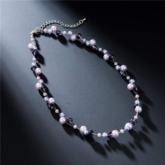 Short Beaded Turquoise Necklace For Women - Fashion Jewelry with Pearl - Picture 3 of 7